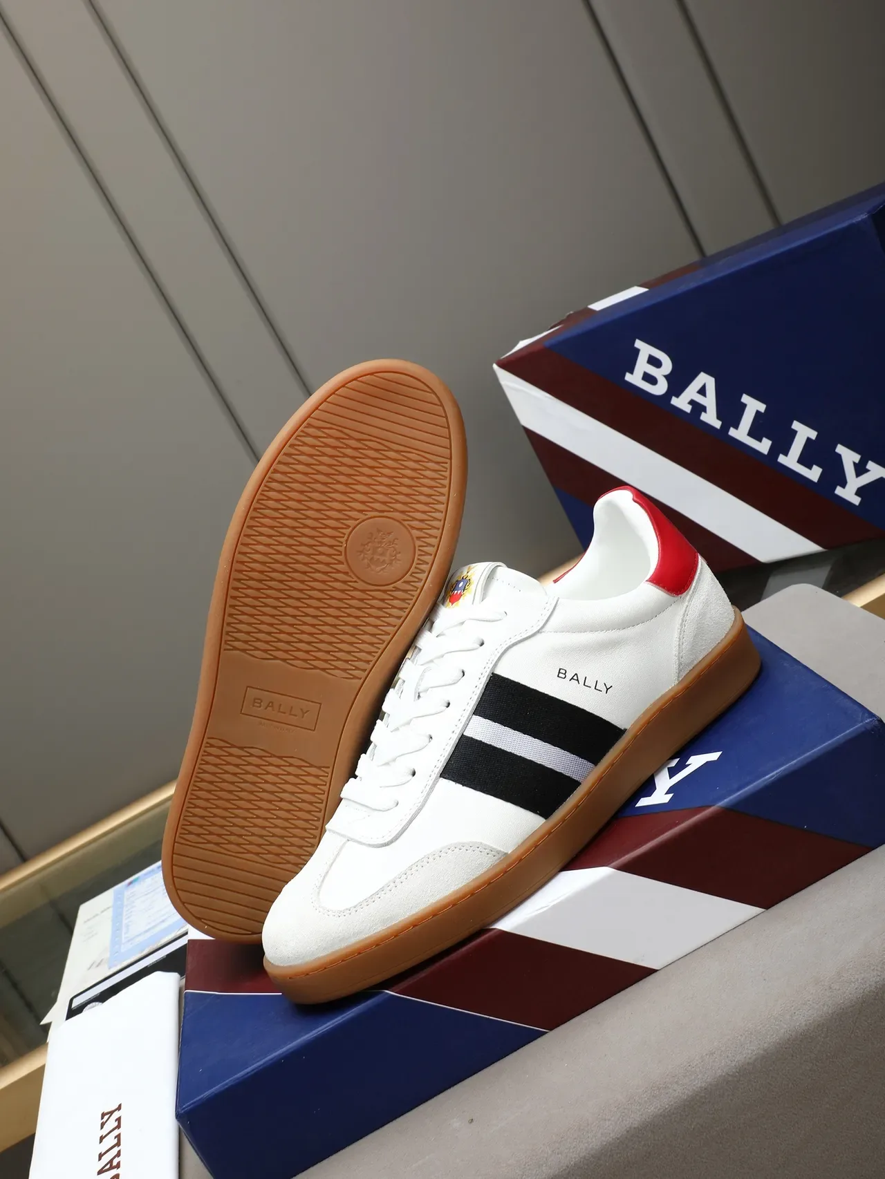 BALLY White Black Leather-Suede Upper Triple-Stripe Side Panel Lifestyle Sneakers 4