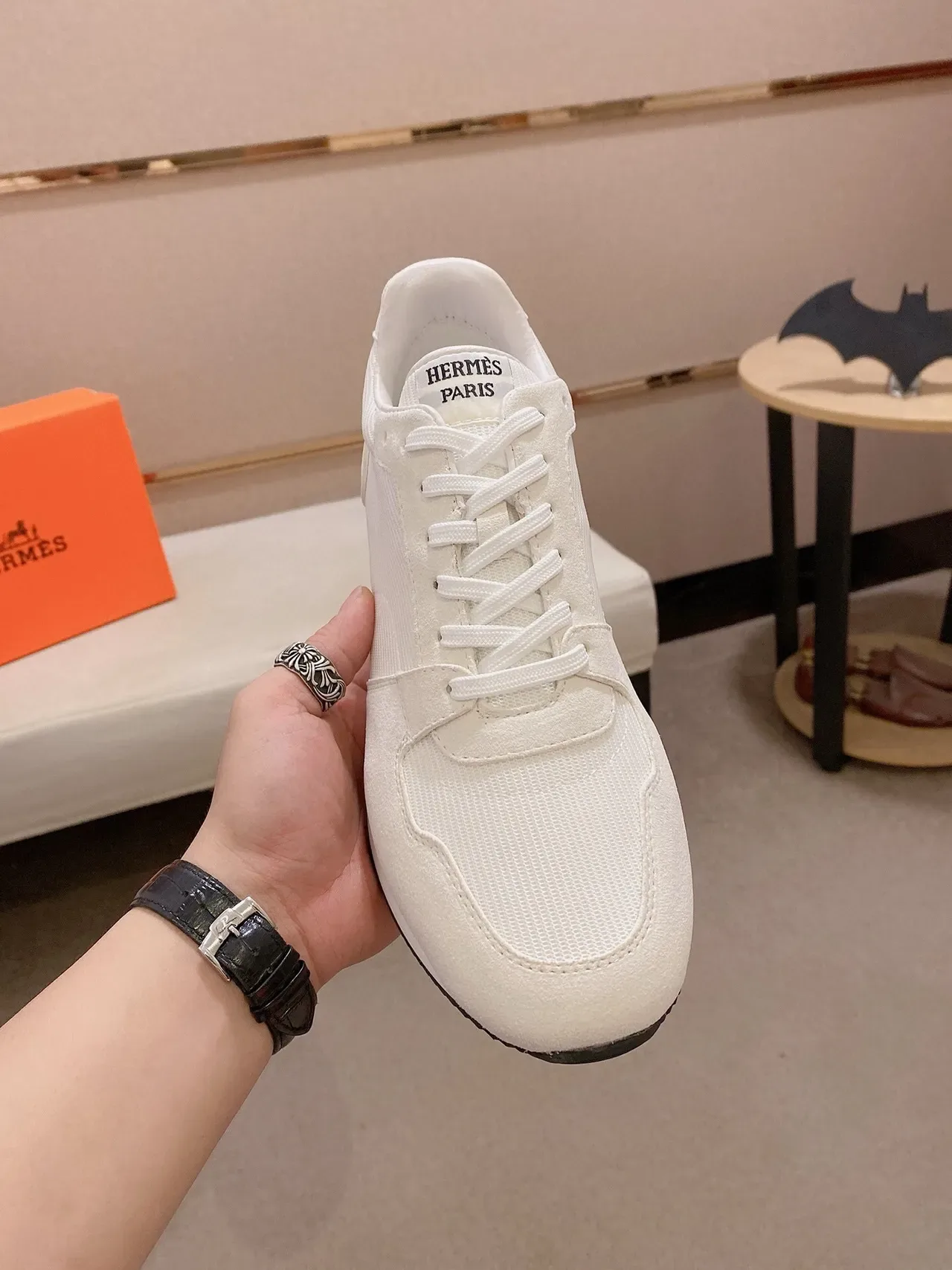 Beige Black Low-Top Mixed-Material Upper Sneakers 2