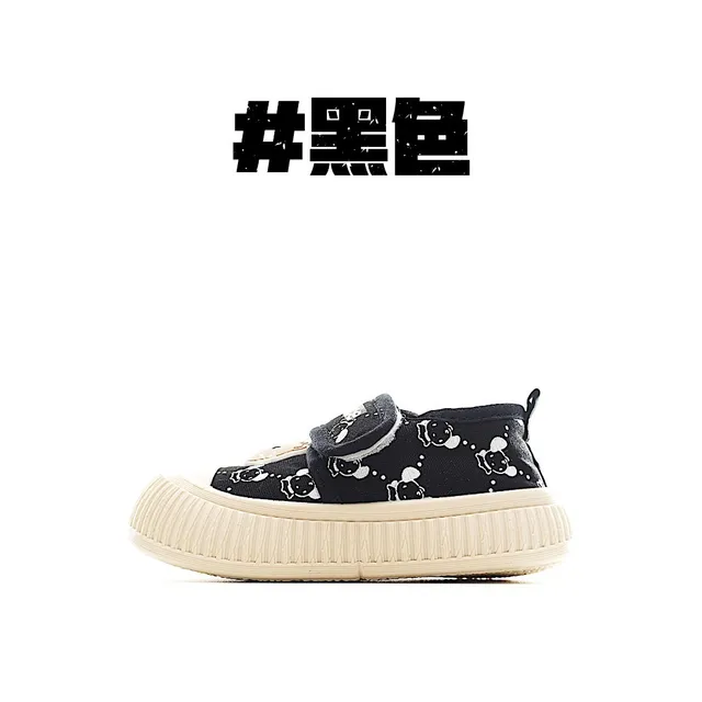 Zapatos Beige Negro Low-Top con Correa Velcro de Lona 4