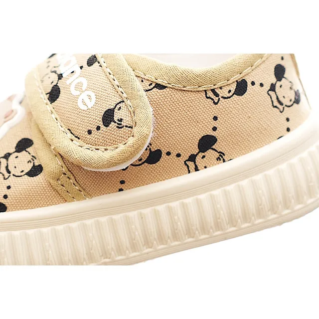 Zapatos Beige Negro Low-Top con Correa Velcro de Lona 12