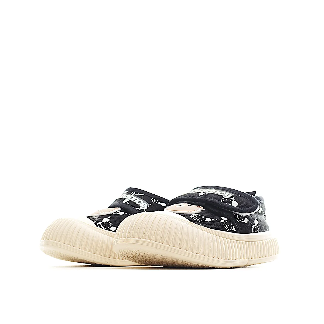 Zapatos Beige Negro Low-Top con Correa Velcro de Lona 24