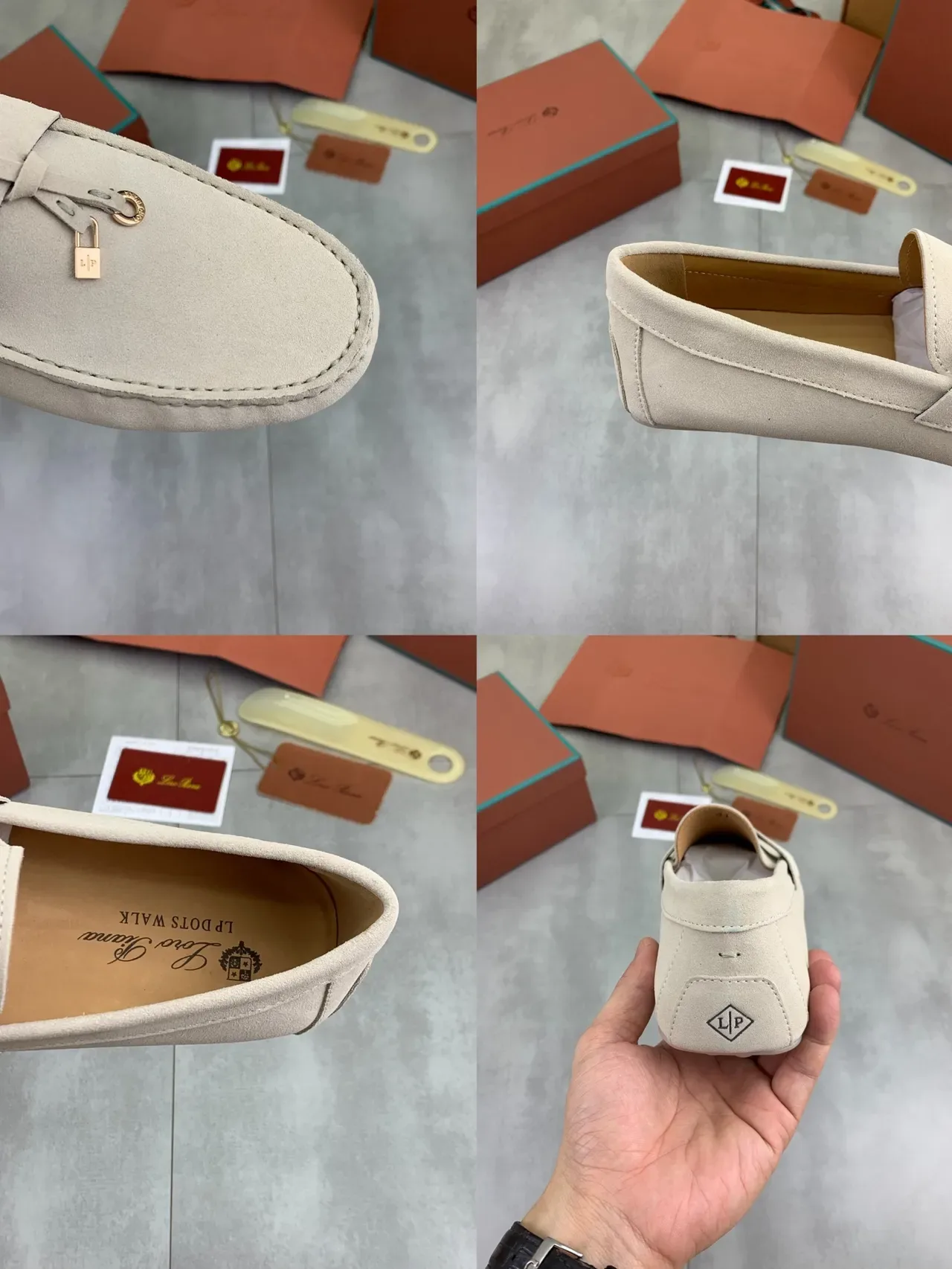 Beige Gold Suede Upper Moc-Toe Stitching Loafer 2