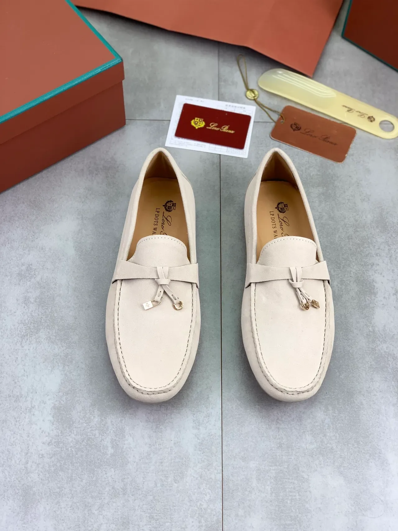 Beige Gold Suede Upper Moc-Toe Stitching Loafer 4