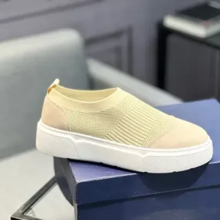 Beige Knit-Suede Slip-On Platform Sneaker