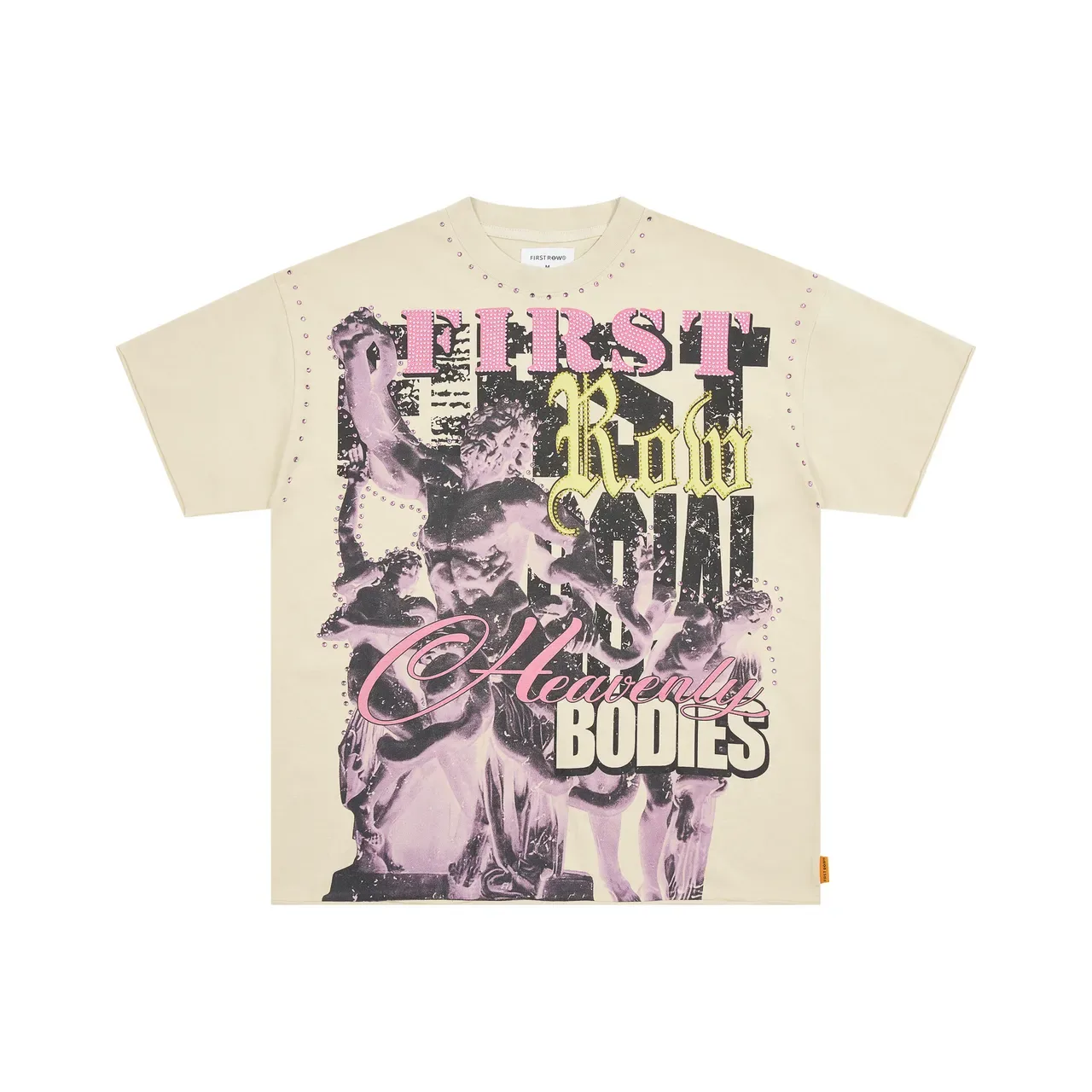 Top Beige et Rose Imprimé Graphique Épaules Studded 2