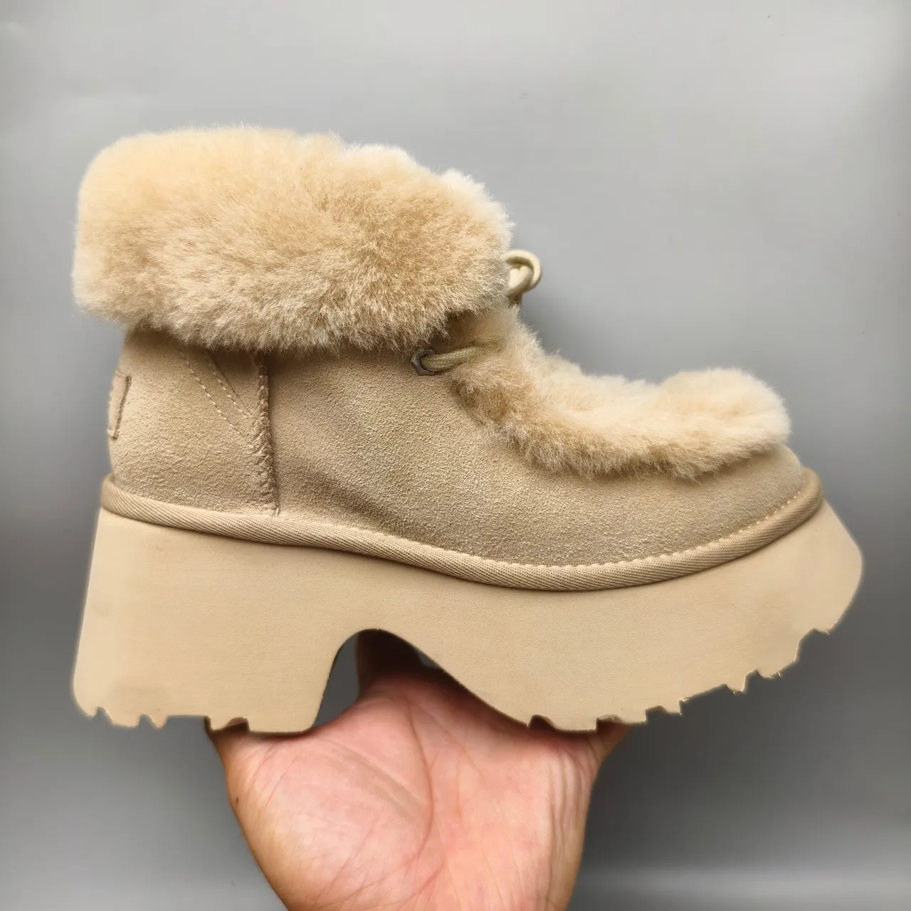 Beige Suede Platform Shearling-Trimmed Snow Boot 2