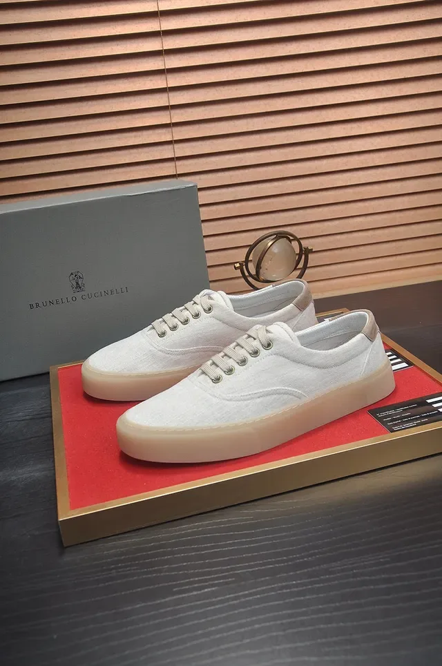 Beige White Low-Top Upper Canvas Shoes 4