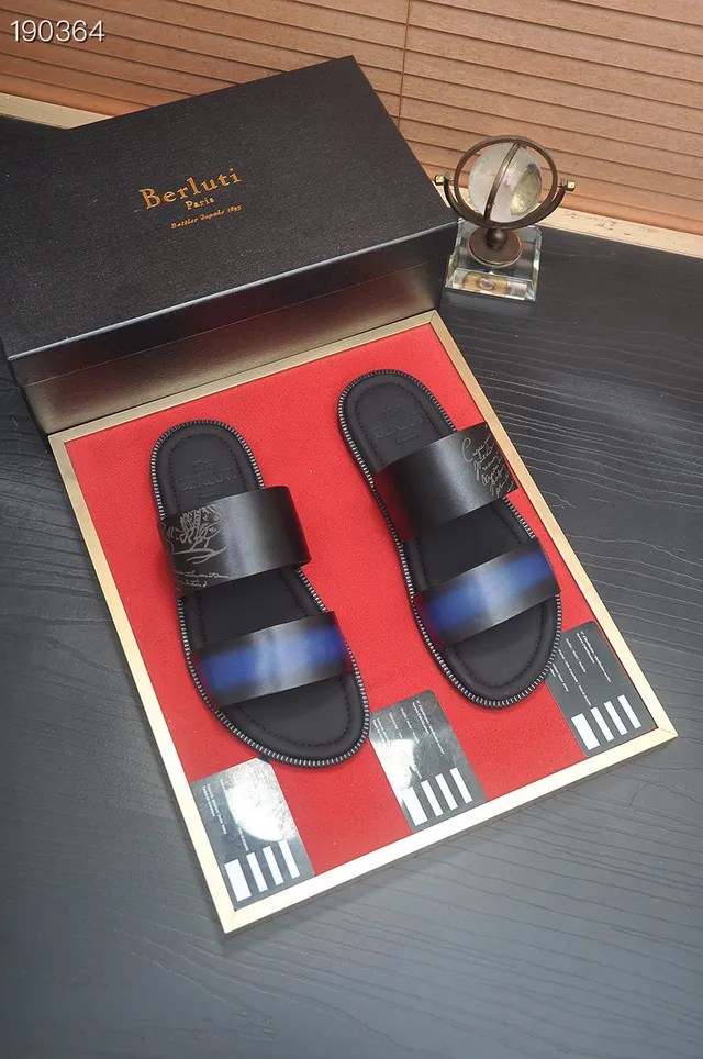 Berluti Black Blue Two-Strap Slide Iridescent Accent Slippers 3