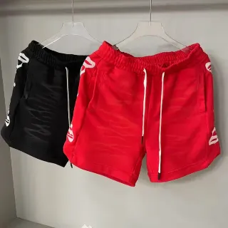 Black and Red Graphic Panel Elastic Waist Shorts
