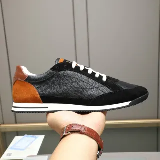 Black and Tan Mixed Material Retro Runner Sneaker