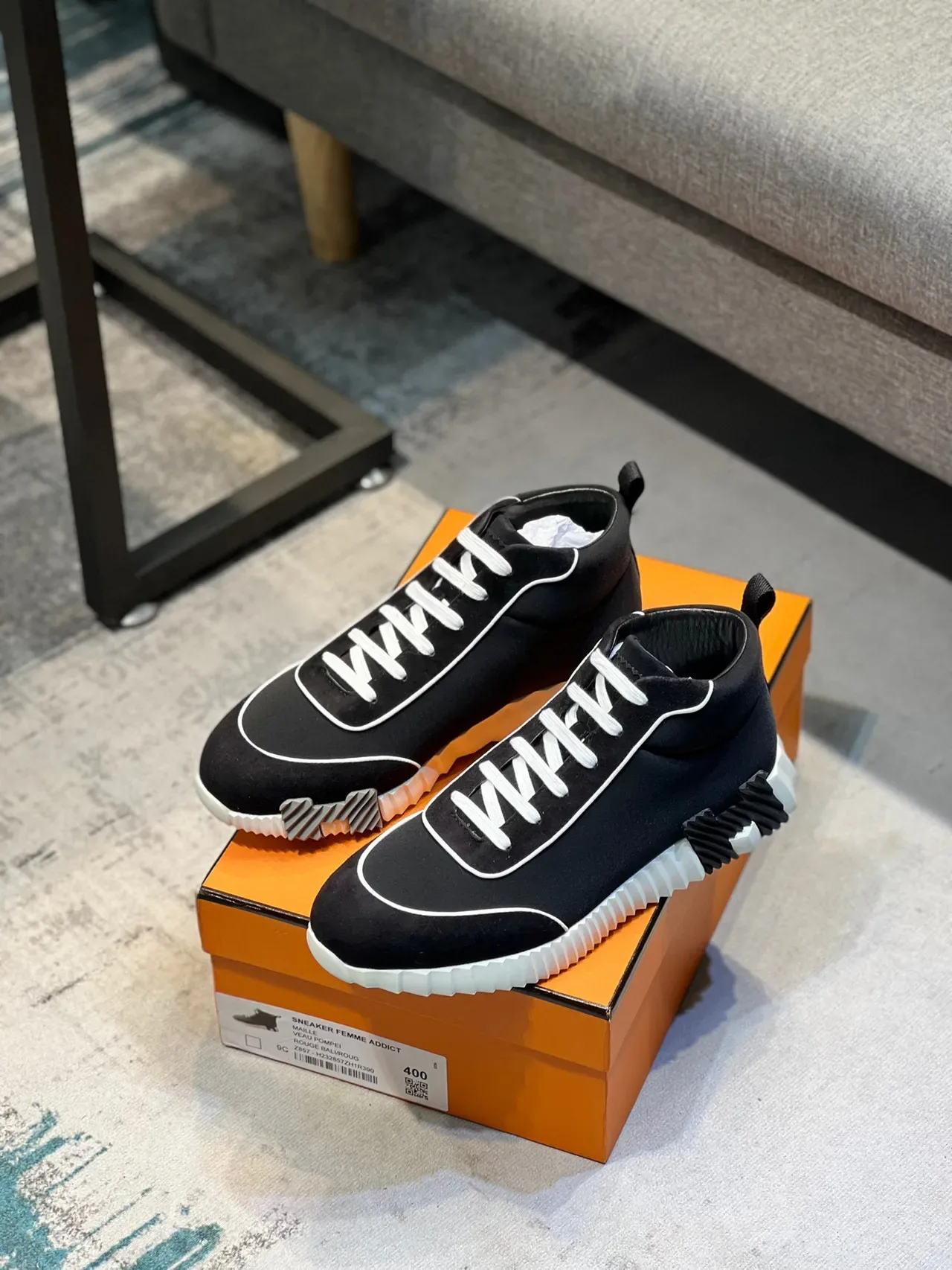 Black and White High-Top Piped Sneaker 8