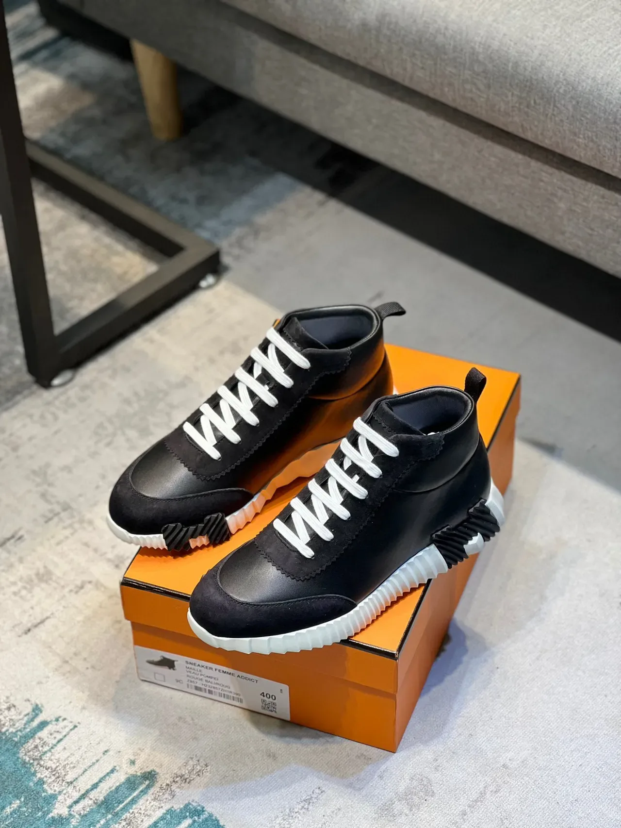 Black and White Mid-Cut High-Top Sneaker 7