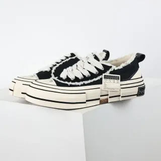 Black Beige Canvas Upper Frayed Raw-Edge Detailing Sneakers