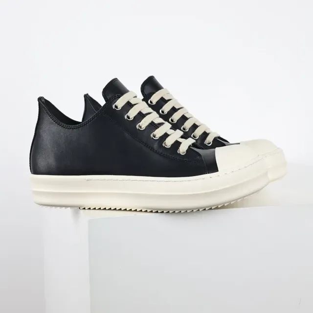 Black Beige Leather Upper Off-White Platform Sole Sneakers 3
