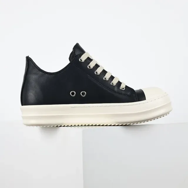 Black Beige Leather Upper Off-White Platform Sole Sneakers 7