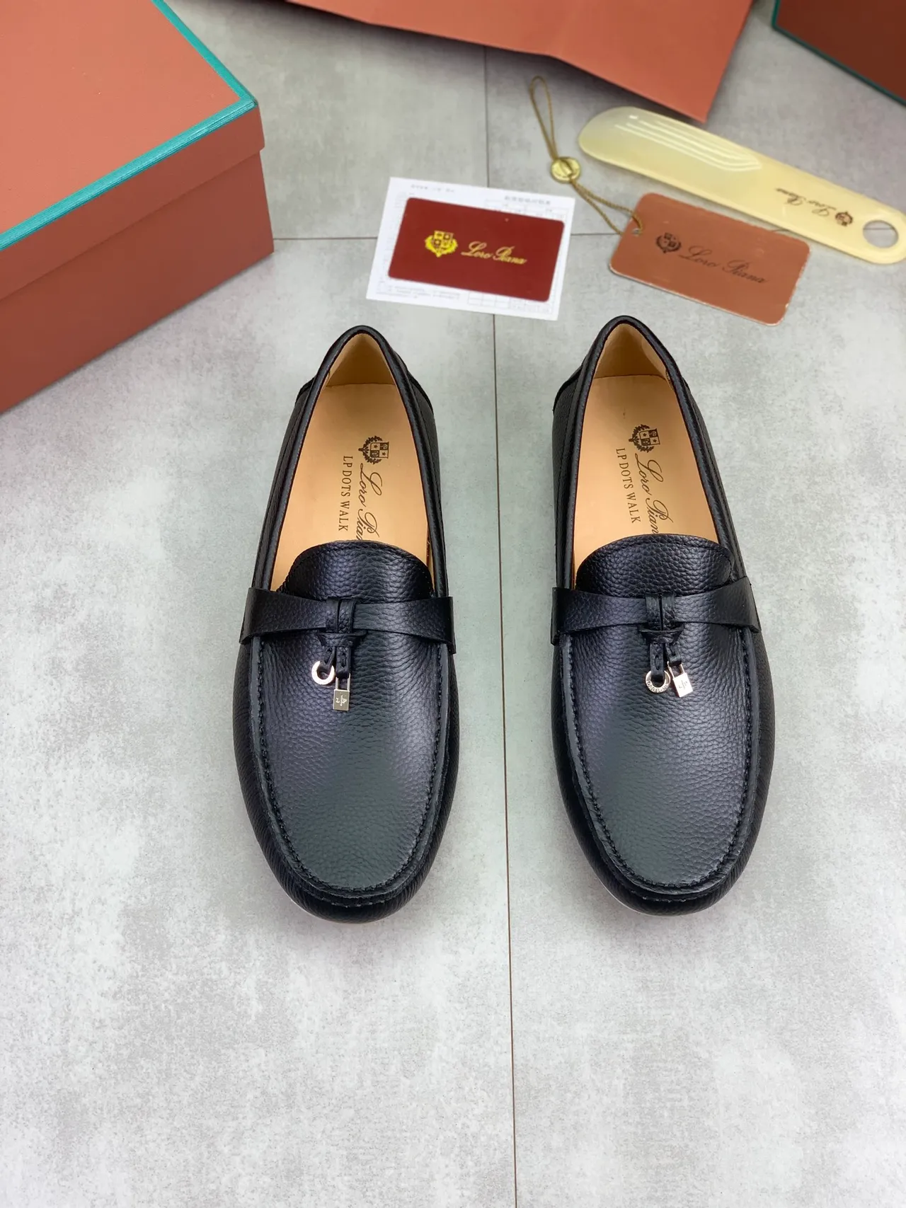 Black Beige Pebbled Leather Moccasin-Stitched Vamp Loafer 4