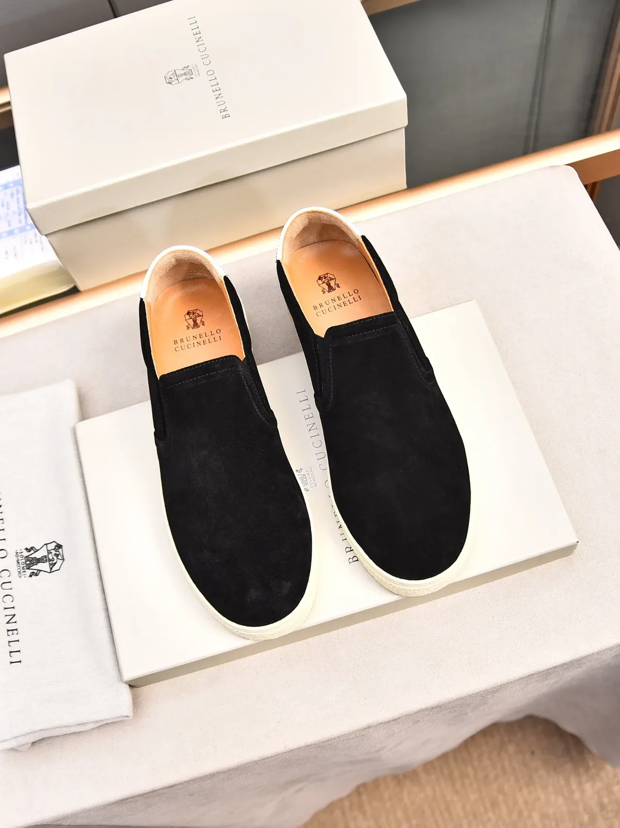 Black Beige Suede Upper Slip-On Construction Loafer 2
