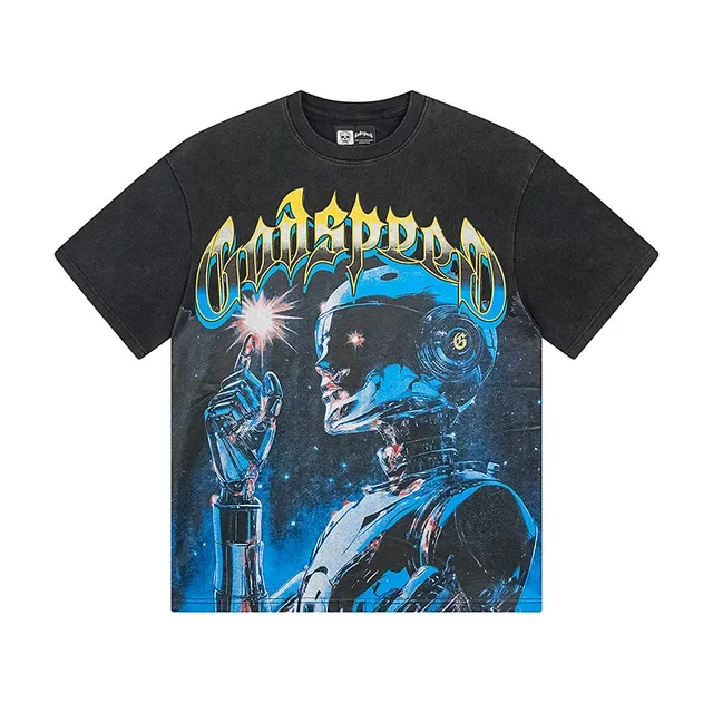 Black Blue Graphic Print Oversized Fit T-Shirt 2