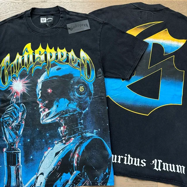 Black Blue Graphic Print Oversized Fit T-Shirt 4