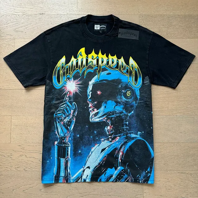 Black Blue Graphic Print Oversized Fit T-Shirt 5