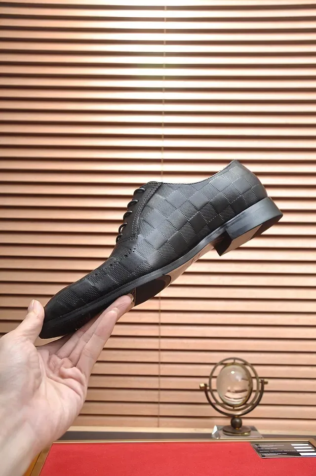 Black Checkered Embossed Leather Full Perforations Brogue 5