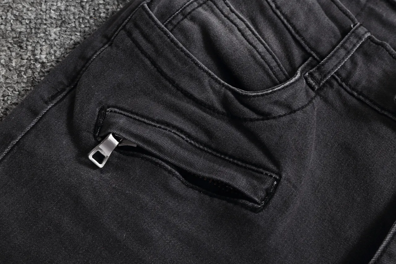 Black Denim Zip-Pocket Moto Panel Shorts 8