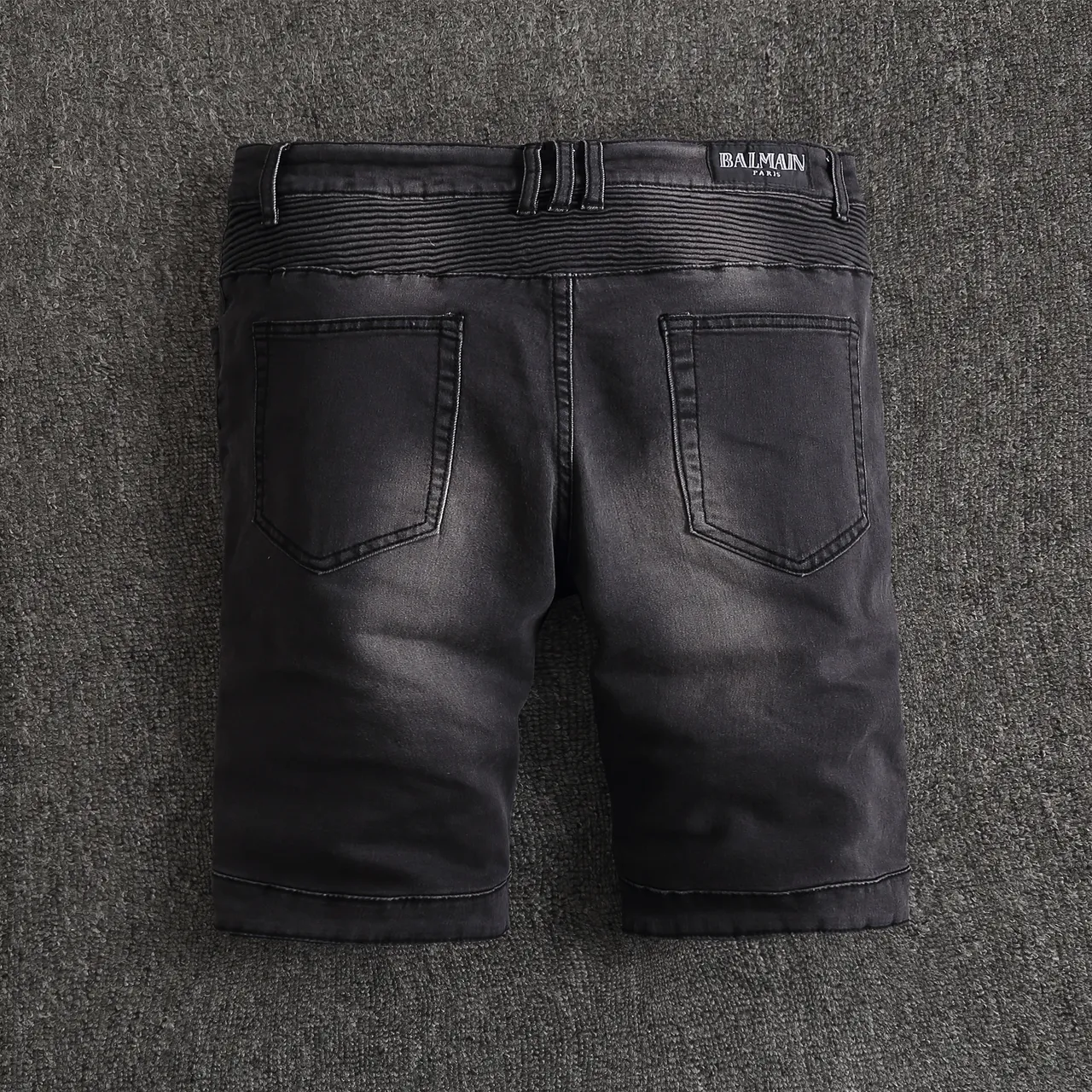 Black Denim Zip-Pocket Moto Panel Shorts 15