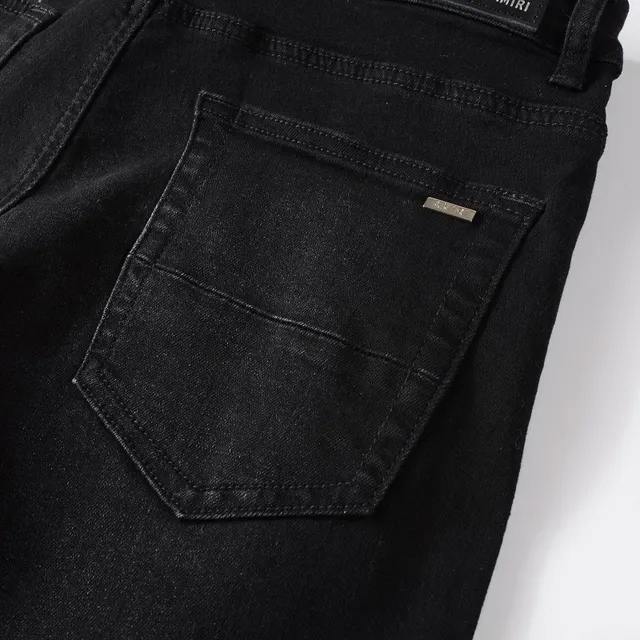 Black Distressed Slim-Fit Ripped Jeans 2