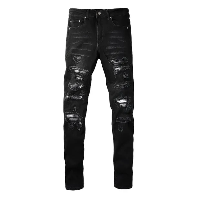 Black Distressed Slim-Fit Ripped Jeans 15