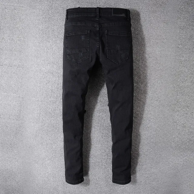 Black Distressed Slim-Fit Ripped Knee Jeans 13