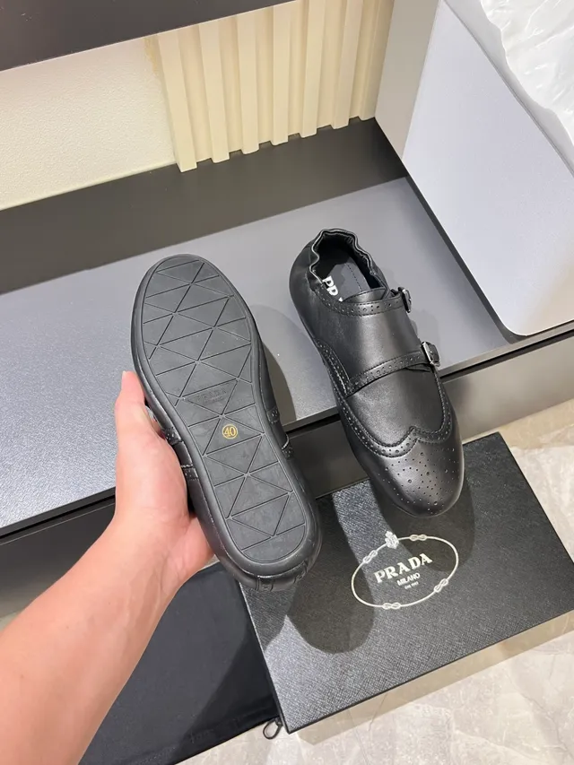 Black Double Monk Strap Brogue Leather Monk Shoes 3