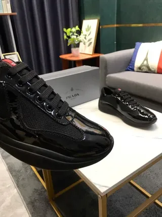 Black Glossy Patent and Mesh Lace-Up Lifestyle Sneakers 3