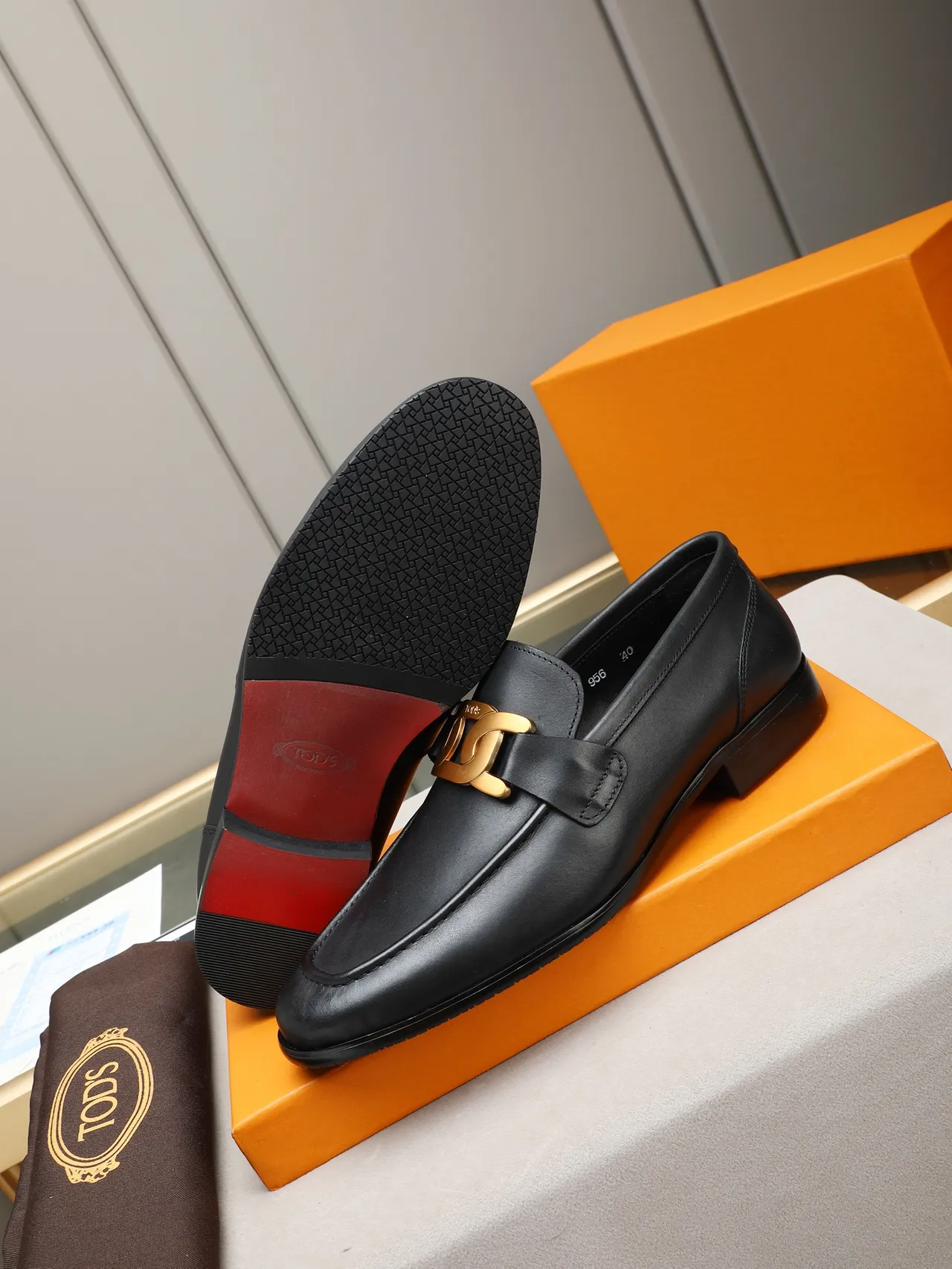 Black Gold Leather Buckle Strap Loafer 5
