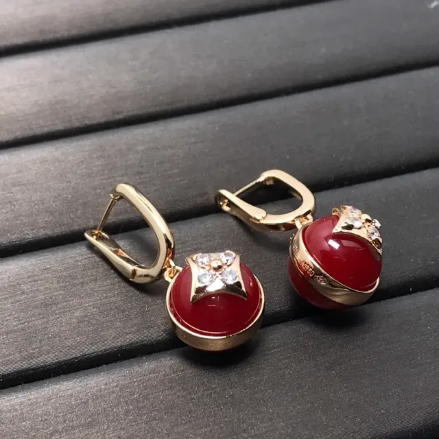 Black Gold Lever-Back Cabochon Earrings 5