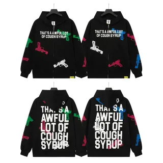 Black Graphic-Print Full-Zip Oversized Hoodie by Generic — hoodies supplier, yupoo album photo