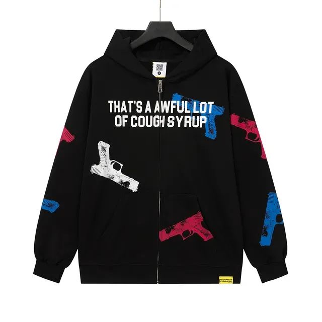 Black Graphic-Print Full-Zip Oversized Hoodie 2