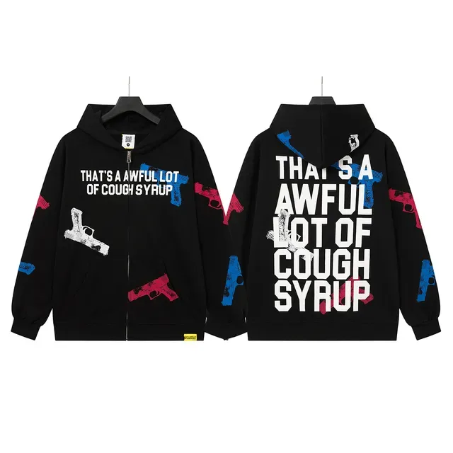 Black Graphic-Print Full-Zip Oversized Hoodie 4