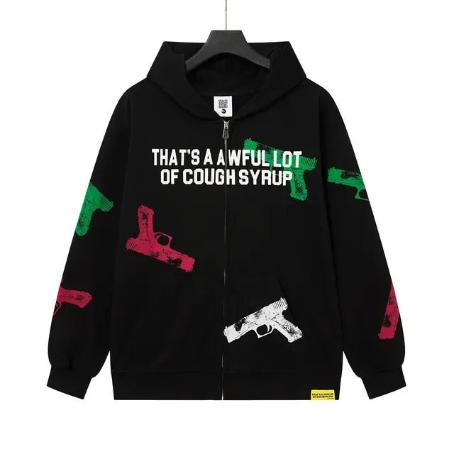Black Graphic-Print Full-Zip Oversized Hoodie 5