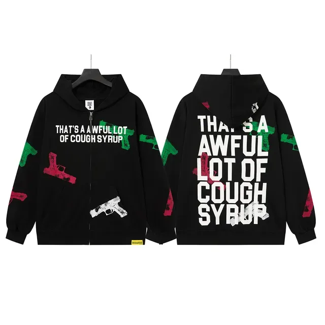 Black Graphic-Print Full-Zip Oversized Hoodie 7