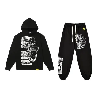 Black Graphic-Print Oversized Hoodie and Jogger Tracksuit