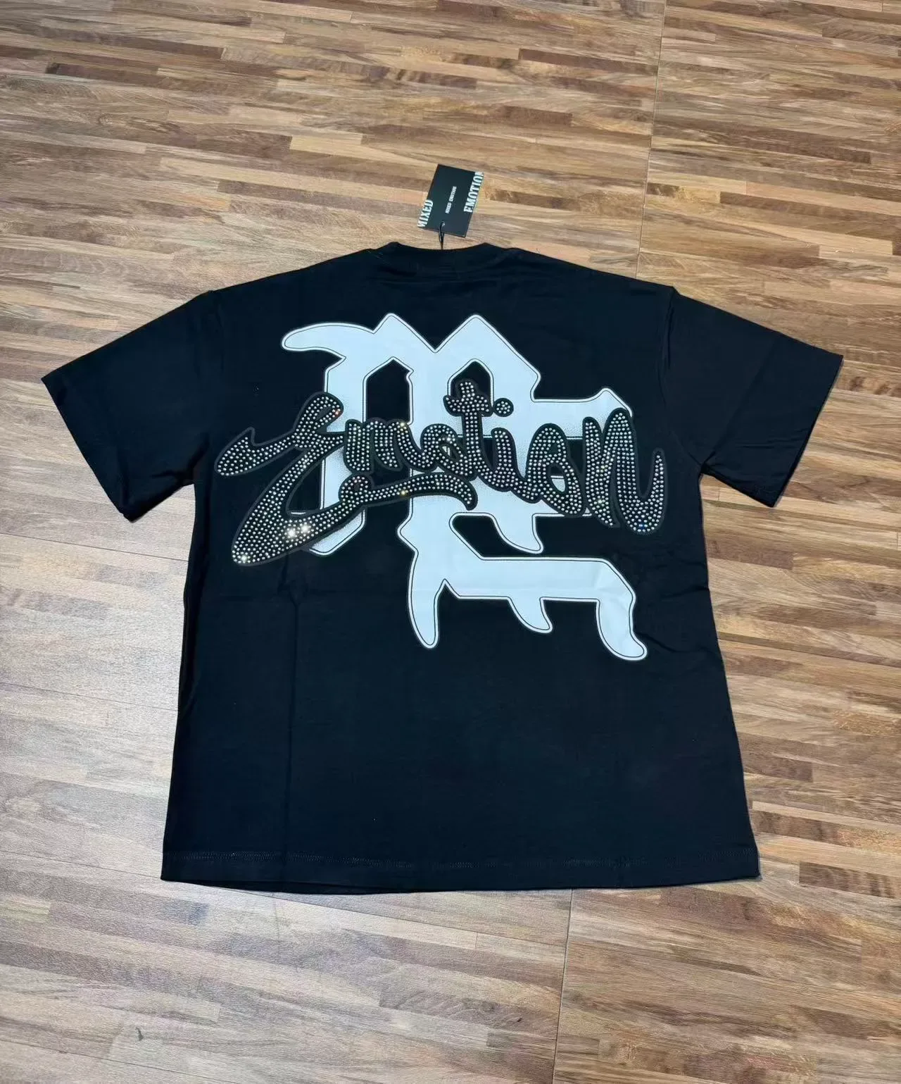 Black Graphic-Print Rhinestone-Accented Oversized T-Shirt 3