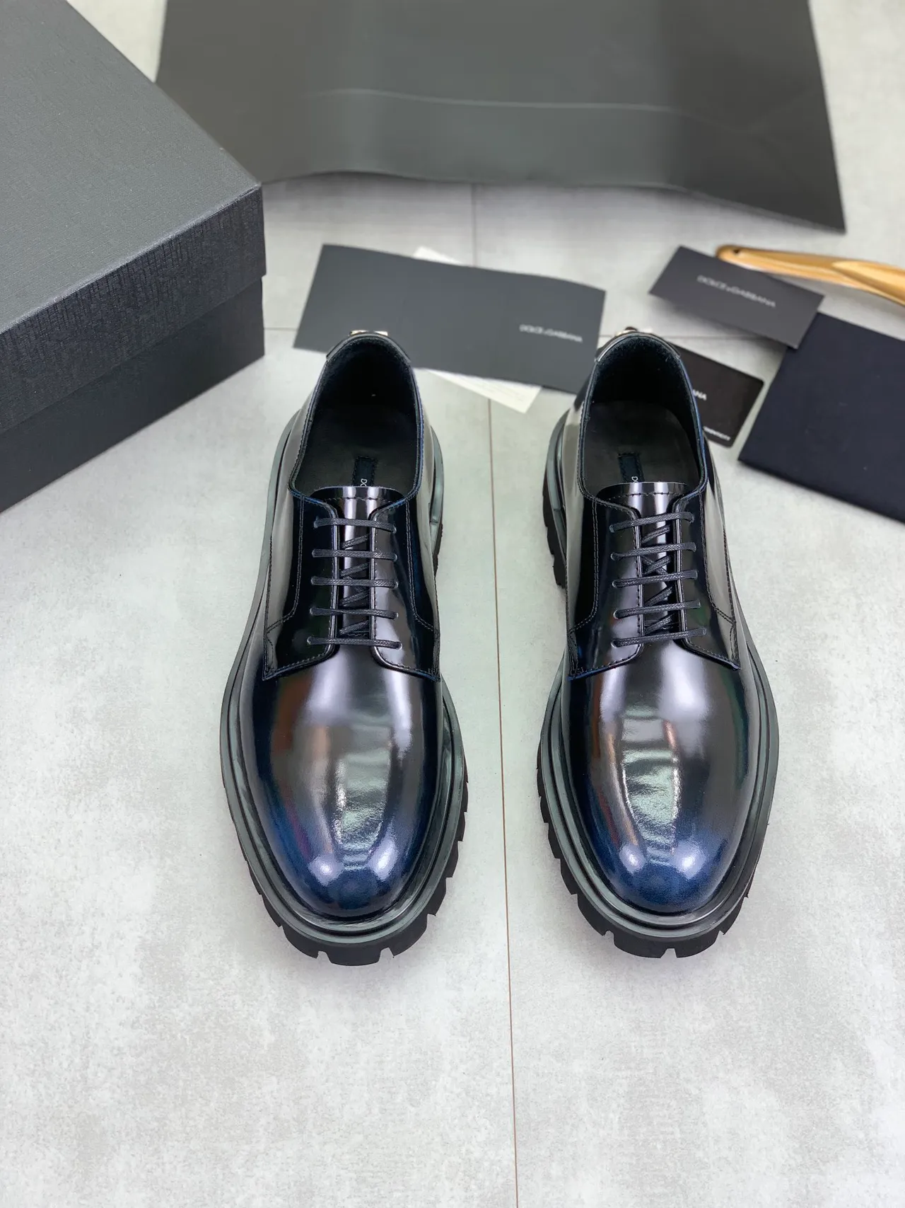 Black High-Gloss Patent Leather Chunky Lug Sole Oxford Shoes 5