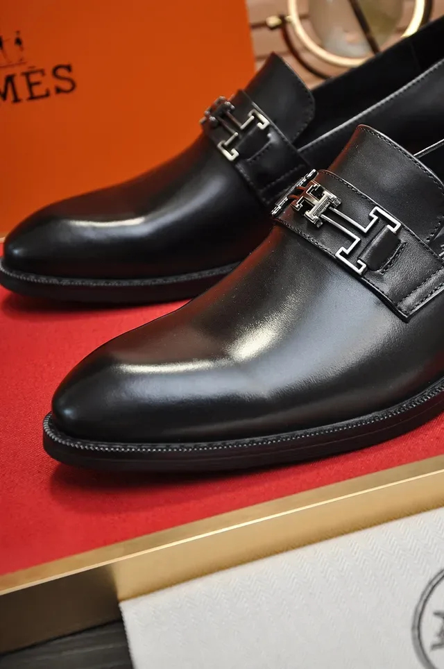 Black Leather H-Buckle Slip-On Loafers 2