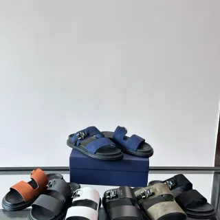 Sandalias Negro Marino De Doble Correa Deslizante Con Ante Y Cuero Superior