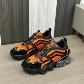 Black Orange Sole Mesh And Suede Overlay Chunky Sneakers