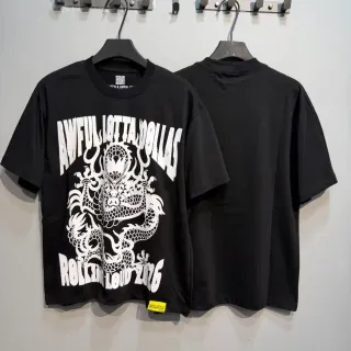 Camiseta negra oversize de cuello redondo con estampado gráfico de dragón