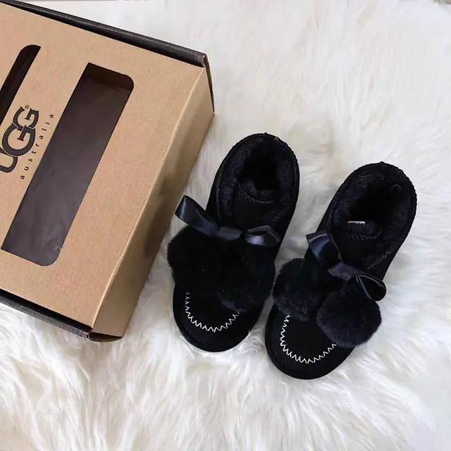 Black Pink Moccasin-Stitched Fur Pom-Pom Snow Boots 3