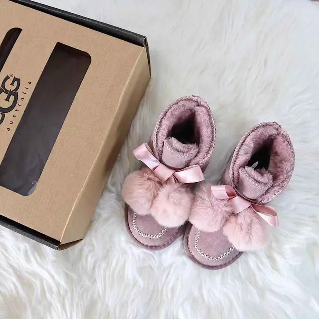 Black Pink Moccasin-Stitched Fur Pom-Pom Snow Boots 4