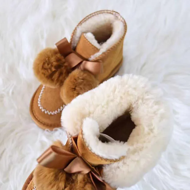 Black Pink Moccasin-Stitched Fur Pom-Pom Snow Boots 6