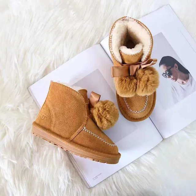 Black Pink Moccasin-Stitched Fur Pom-Pom Snow Boots 9